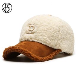 Casquettes de baseball FS à la mode grande lettre broderie hommes chapeaux d'hiver blanc marron casquette de Baseball en laine d'agneau pour les femmes chaud en peluche camionneur chapeaux Gorras 231204