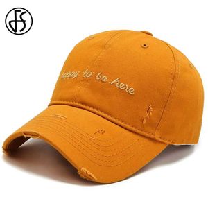 Ball Caps fs Trendy Brown Orange Hat Coton Worn Hole Design Baseball Cap pour hommes LETTRE FEMME BRODERIE CURMER CURCHER
