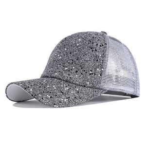 Ball Caps Glitter Ponytail Mesh Hat Hommes Femmes Baseball C Réglable Femme Paillettes Shine Sport Dancing Summer Sun Bun Cs Outdoor Hats