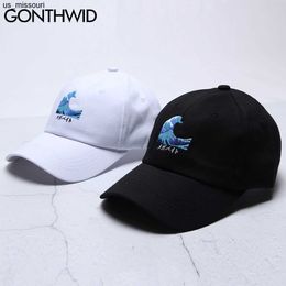 Casquettes de baseball GONTHWID Broderie Japonaise Ukiyoe Seawave Réglable Snapback Casquettes De Baseball Hommes Femmes Hip Hop Casual Coton Bboy Chapeaux De Soleil J230520