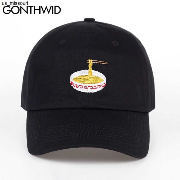 Gorras de béisbol GONTHWID Bordado Ramen Sopa de fideos Gorras de béisbol ajustables Hombres Mujeres Hip Hop Casual Algodón Snapback Sombreros Visera de papá Gorra J230520