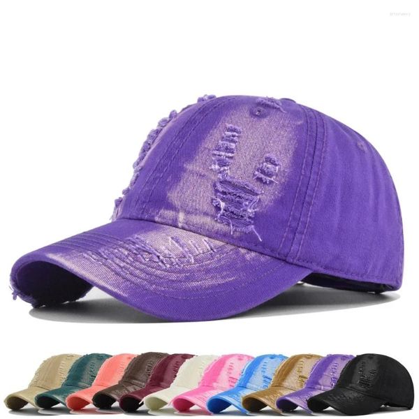 Gorras de bola gradiente colorido lavado denim rasgado gorra de béisbol primavera algodón snapback sombrero hip hop para hombres mujeres verano sombrilla papá