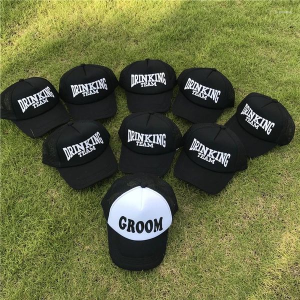 Ball Caps Groom Drinking Team Hat Snapback Hip Hop Baseball Mesh Cap Mariage de mariage Black Letter Homme A réglable Chapeaux de femme