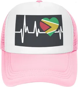 Ball Caps Guyana Heartbeat Vlag Grappig Unisex Verstelbaar Zomer Outdoor Volwassen Mesh Baseball Hoed Truck Voor Mannen Vrouwen Zonbescherming
