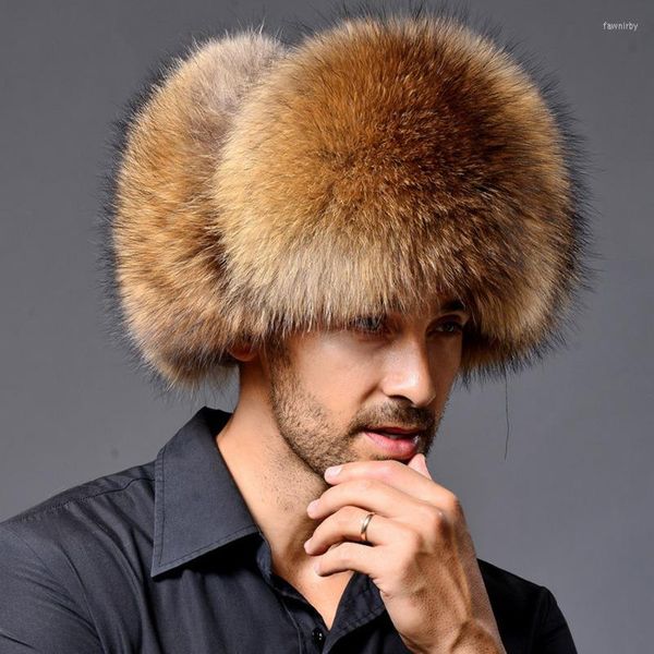 Casquettes de balle cheveux Lei Feng chapeau haut de gamme luxe fourrure hiver moyen raton laveur naturel russe réel