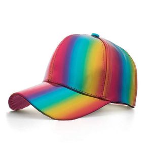 Gorras de bola Hanxi New Laser Rainbow PU Gorra de béisbol para mujeres Hombres Moda de verano Sombrero para el sol Visor Cool Adulto Hip Hop Caps G230201