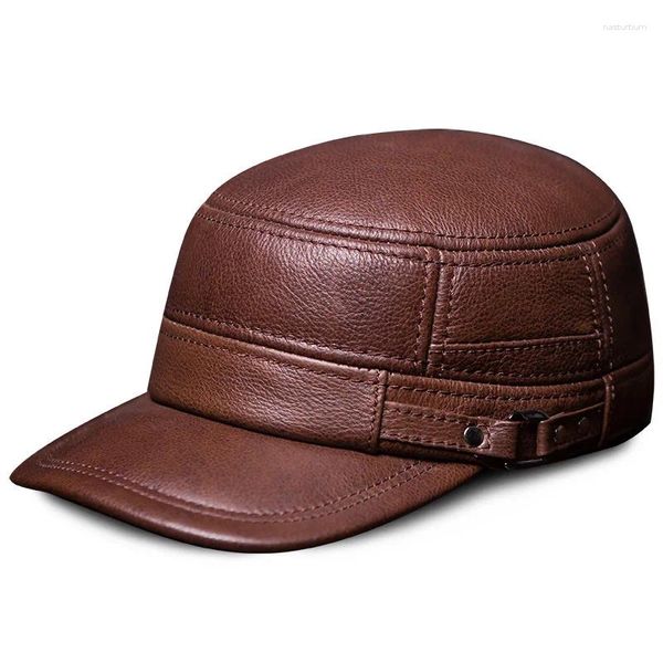 Casquettes de balle Harppihop 2024 hommes cache-oreilles en cuir véritable fourrure de baseball épaississement chaud hiver mâle chapeaux plats en peau de vache Gorras livraison gratuite