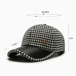 Kogelcaps hoed herfst winter zwart verstelbare metalen gesp pu lederen rand houndstooth honkbal pet gezicht Koreaanse stijl