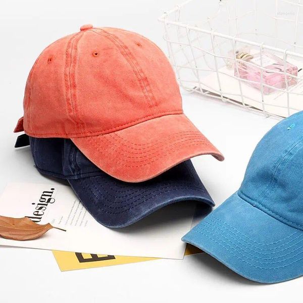 Casquettes de balle chapeau Style coréen femmes casquette à visière Couple panneau lumineux couleur unie en détresse coton Baseball hommes lavage