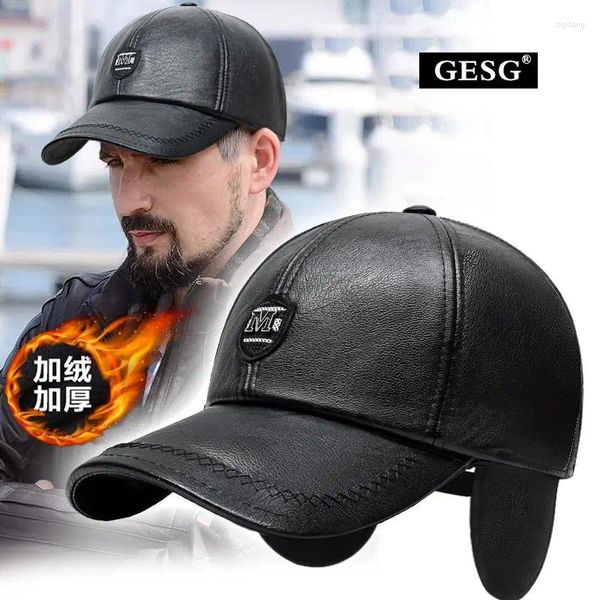 Casquettes de baseball chapeau hommes automne et hiver en cuir oreille polaire doublé rembourré maintien au chaud casquette de baseball dos étanchéité élastique