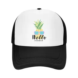 Capes de balle Hello Summer Pineapple Graphic Trucker Hat Cap de baseball pour hommes Femmes Breffable Mesh Snapback A réglable Clôture