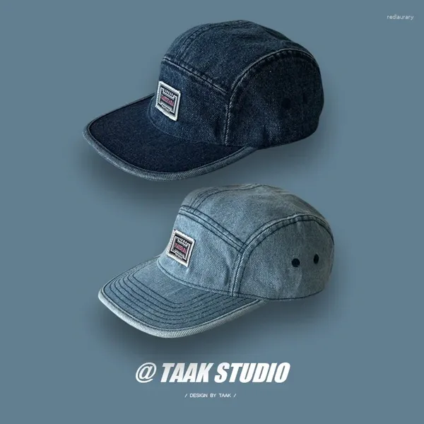 Tapas de pelota High Quali lavado Retro Denim angustiado Denim Flat Barr Brim Hat Femenina Versátil Marumna Estrata de moda