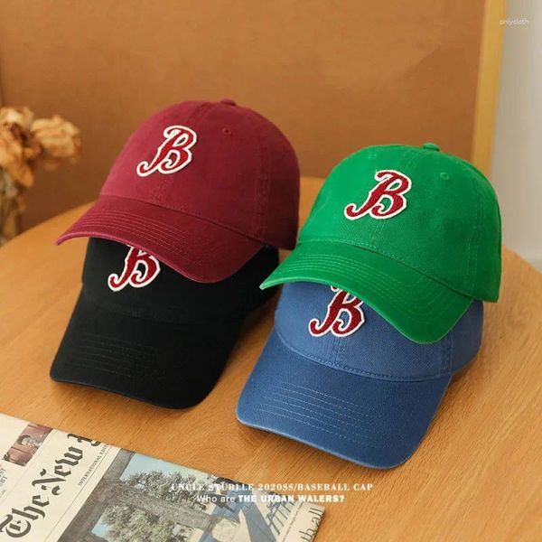 Gorras de bola de algodón de alta calidad suave letra superior B béisbol hombres gorras ajustables para mujeres fuera de los sombreros causales chica gorra de color sólido