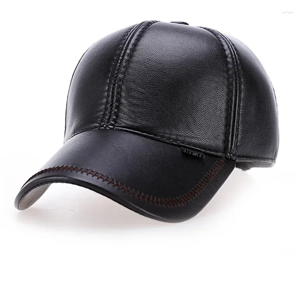 Gorras de bola Sombrero de cuero de imitación de alta calidad Gorra de béisbol de invierno genuina ajustable para hombres sombreros negros