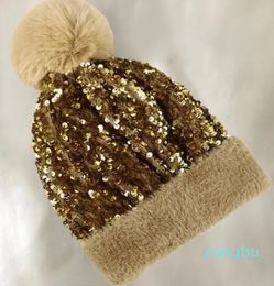 Casquettes de balle Hip Hop Sequin tricoté chapeau automne hiver épaissi chaud marque de mode haute rue décontracté froid pour les femmes