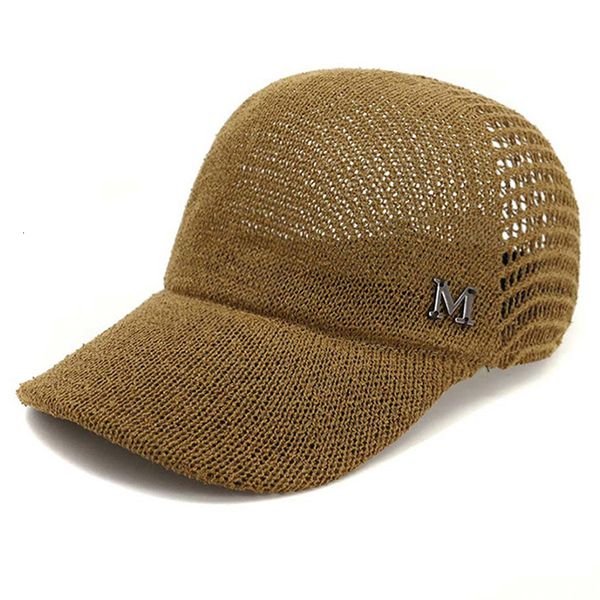 Gorras de béisbol Hollow Summer Knit Gorra de béisbol Letra M Malla Algodón Lino Sombrero ecuestre Hombres y mujeres Niñas Transpirable Sun 230619