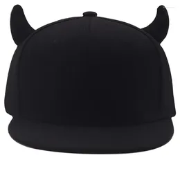 Casquettes de baseball Cornes Casquette Hommes Femmes Baseball Bord Droit Noir Snapback Chapeau Avec Oreilles Enfants Filles Garçons Femelle Courir Hip Hop Tricycle