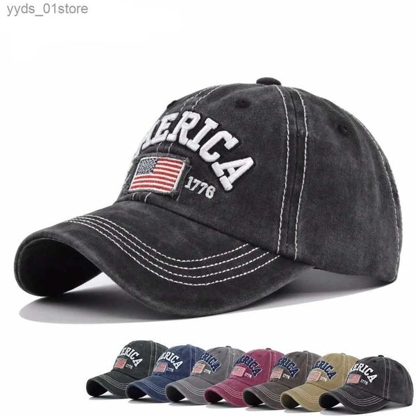 Gorras de béisbol Venta caliente ropa lavada bordada béisbol americano c para hombres y mujeres bordado retro vaquero todo-fósforo protector solar c L240314