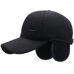 Ball Caps HT3939 Winter Baseball Cap Mannen Wol Oorklep Hoed 6 Panelen Casual Vader Grootvader Vader Hoeden Met Oorkleppen