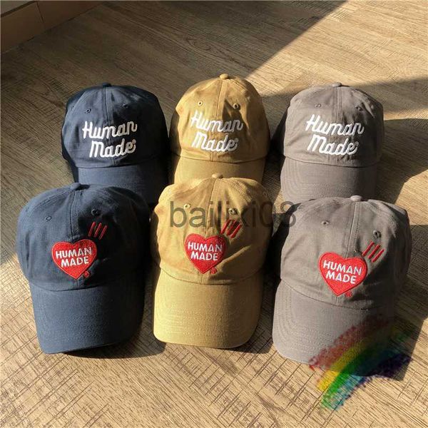 Gorras de béisbol Hecho por humanos Corazón rojo Gorra de béisbol Hombres Mujeres Mejor calidad Bordado blanco Sombreros hechos por humanos Etiqueta interior Gorras ajustables J230807