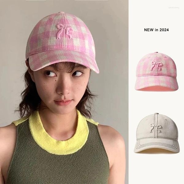 Gorras de bola IIns Bow Knot Béisbol Modas coreanas Sombreros a cuadros Japonés Kawaii Primavera y verano Protector solar Ajustable Hip-Hop Hat Mujeres