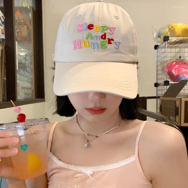 Gorras de bola Ins Color Carta Bordado Béisbol para mujeres Versión coreana Versátil Amplio Ala Mostrar Cara Pequeño Dulce Lindo Sombrero de Sol