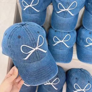 Ball Gaps Ins Designer Bow Borded Baseball for Women Show Face Small Spring and Summer Fashion Denim Hats Men's Gorra Gorra