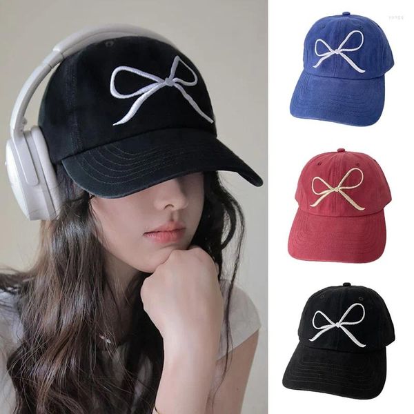 Ball Caps INS Korean Bow Broidered Baseball Cap pour femmes Sweet Bowknot Spring and Summer Sun Hat All-Match Protection Pepted