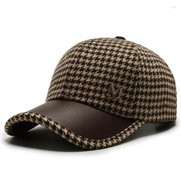 Casquettes de baseball Ins rétro Style britannique Plaid Baseball pour hommes grand bord femmes en plein air luxe M strass doux pied de poule chapeau