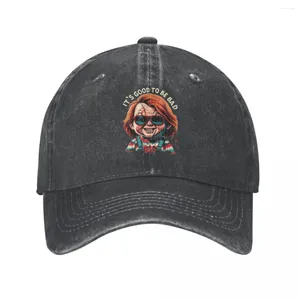 Gorras de bola Es bueno ser malo Halloween Trucker Hat Stuff Vintage apenado lavado película de terror Chucky Snapback Cap para unisex ajustable