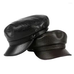 Casquettes de balle Mode japonaise 2024 Hiver Chapeaux en cuir véritable pour hommes Femmes Unisexe Crocodile Imprimé Marine Étudiants Locomotive Béret