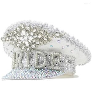 Casquettes à billes Chapeau de mariée orné de bijoux Perles lourdes Capitaine serti de diamants Perles à la main