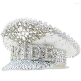 Ball Caps Juwelen Kapitein Hoed Met Zware Kristallen Pailletten Voor Bruid Vrijgezellenfeest Hand Kralen Parels Bruiloft Pos DXAA