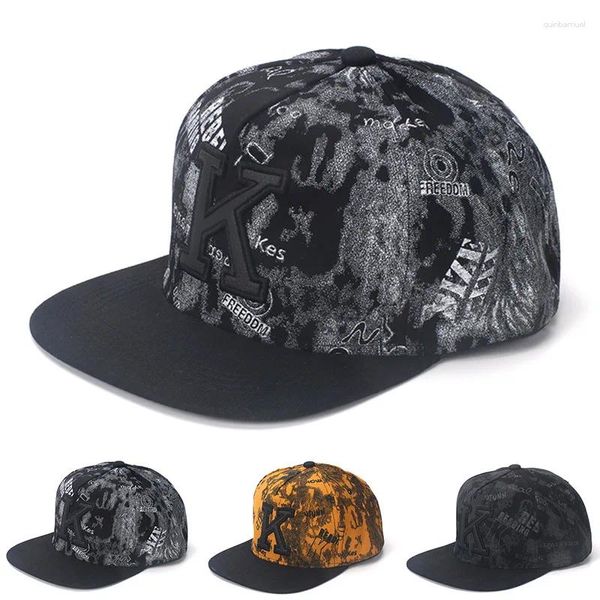 Gorras de bola K Letra Hip Hop Béisbol para hombres Verano Algodón Flat Brim Snap Back Hats Boys Girls Outdoor Street Dance Headwear Gorra Bon