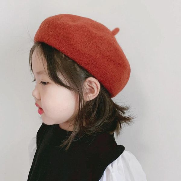 Casquettes de balle enfants Vintage chapeaux chauds automne et hiver couleur unie béret citrouille chapeau en peluche laine