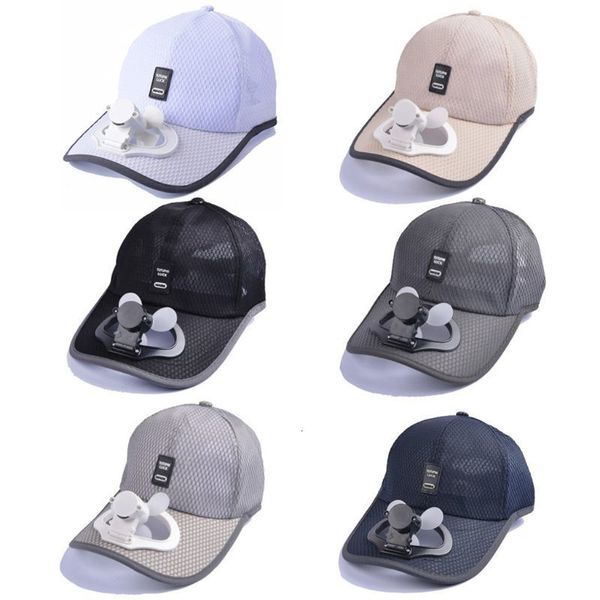 Casquettes de baseball KLV Casquette de baseball de protection solaire d'été pour adultes avec mini ventilateur de refroidissement rechargeable par USB Chapeau de camionneur réglable en maille respirante pour la pêche 230911