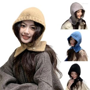 Gorros de bola de punto para mujer, gorro con solapa de oreja para niña, pasamontañas abrigado de invierno, bufanda para mujer, cubierta de cuello de ganchillo, gorro de chal suave para adolescentes