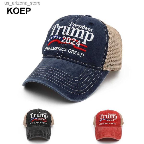 Ball Caps Koep New Donald Trump 2024 Chapeau Wash Net Baseball Hat maintient les Amériques Great Snap Présidentiel Hat Embroderie Direct Shipping Q240425