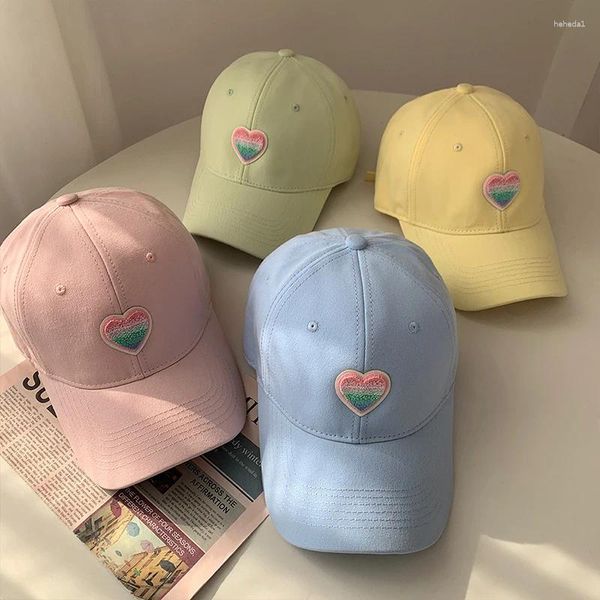 Ball Caps coréen INS Baseball Cap Femmes Y2k Love Heart Embroderie Pape Papée Couleur solide Couleur ajusté Long Brim Femme Soleil