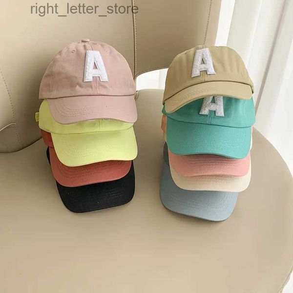 Gorras de bola Letra coreana A Bordado Niños Gorra de béisbol Color Caramelo Verano Bebé Niños Niñas Visera Gorras Ajustable Niños Playa Sombrero YQ231214