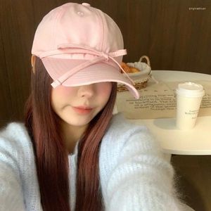 Ball Caps Koreaanse Niche Ins Zoete Bandjes Strik Zachte Top Effen Kleur Dames Baseball Cap Veelzijdig Grote kop Verstelbaar Zonnescherm Sport