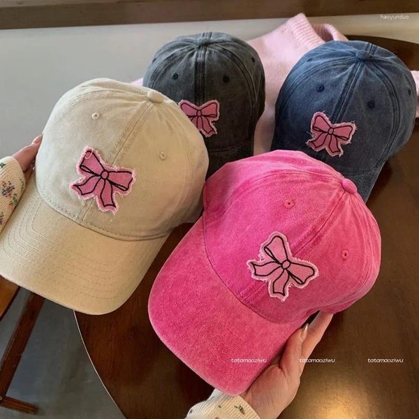 Versión coreana de Ball Gaps de Bow Sticker Baseball Cap Spring and Summer Women's Retro Street Trend Sweet ajustable Sports Gorras