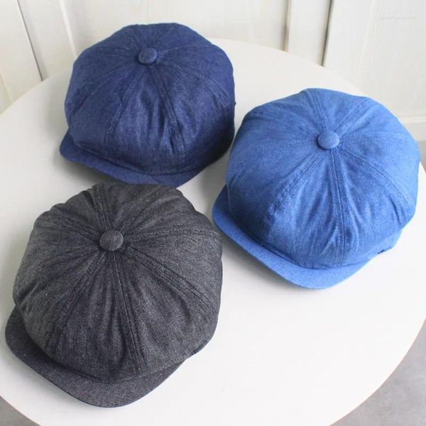 Casquettes De Baseball Grande Taille Vierge Denim Jeans Cowboy Béret Sombreros De Mujer Elegante Hommes Femmes Baret Octogonale Casquette Plate 54-62CM