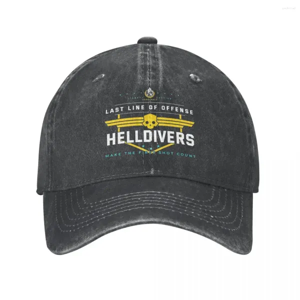 Ball Caps Dernière ligne d'offensive Helldivers 2 hommes Femmes Baseball VIDEO VIDEO DISTLED DENIM CHAT