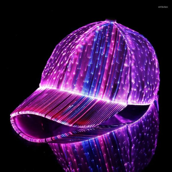 Casquettes de balle LED Glowing Changement de couleur Chapeau de baseball lumineux avec des lumières Néon Fibre Optique Hiphop Cap Bar Costume