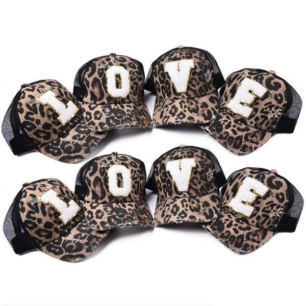 Gorras de bola Estampado de leopardo Letras de moda Bordado Béisbol Mujer Hombre Deporte Viseras Snapback Cap Sombrero para el sol para mujeres Hombres Drop Entrega DHS2B