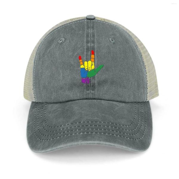 Ball Caps Love Sign I LGBT Pride Flag ASL Gift Cowboyhoed Papa Wandelen voor mannen Dames