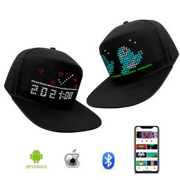 Casquettes à billes Casquette LED lumineuse DIY Mots personnalisés Clignotant Message défilant Casquettes LED Chapeau de fête Rechargeable Bluetooth Programmable LED Chapeaux 231016