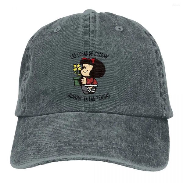 Gorras de bola Mafalda Dibujos animados Sombrero multicolor Gorra de mujer con pico Las cosas se cuidan de los sombreros de protección de visera personalizados