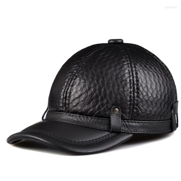 Gorras de béisbol para hombre, primavera/invierno 2023, cuero genuino, piel de vaca, protección para la cabeza, béisbol, negro, estampado a cuadros, sombrero ajustable para hombre